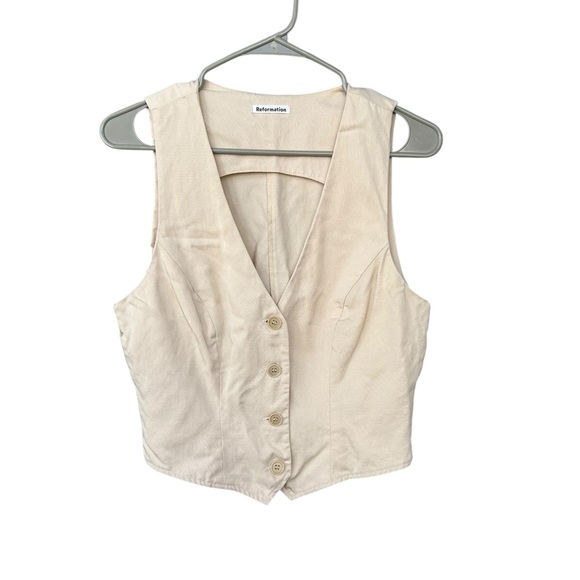 Reformation The Devin Sleeveless Vest Top - TENCEL - Size 8 - Tan Cream - Picture 2 of 13
